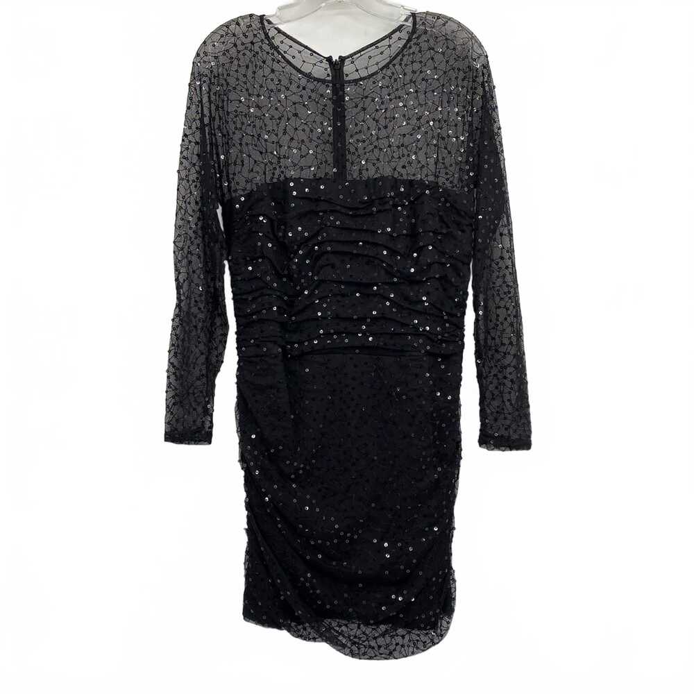 Tadashi Shoji Black Sequin Mesh Top Mini Dress | Women’s XL Regular